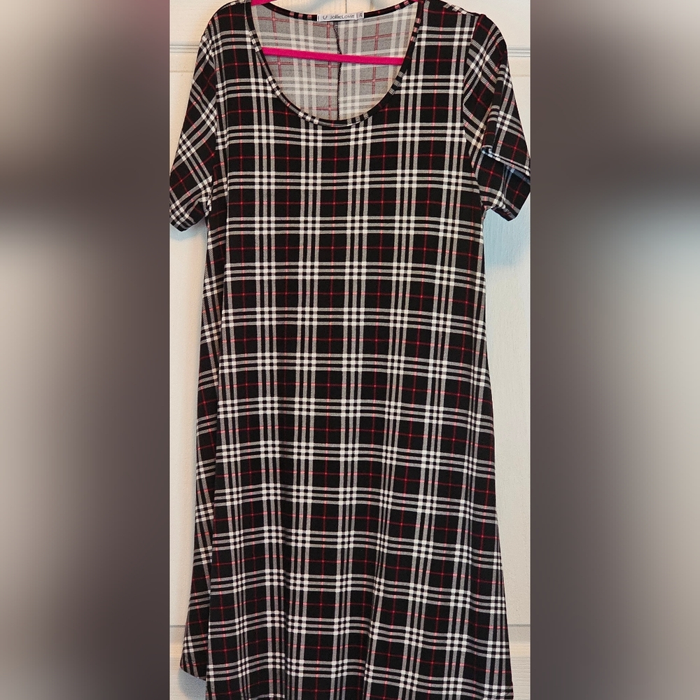Plaid Midi Dress - Black and Red